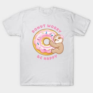 Donut Worry Be Happy Cute Sloth T-Shirt